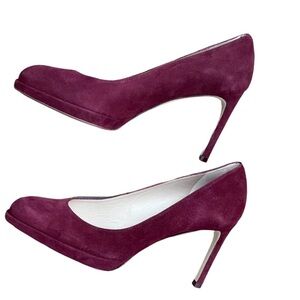 Stuart Weitzman Women's 5.5 Platform Suede Burgundy Stilettos Heel Pumps Shoes